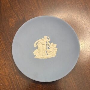 Vintage Wedgewood Blue Jasperware Decorative Plate with White Design